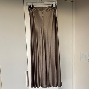 Satin Maxi Skirt in Olive Brown